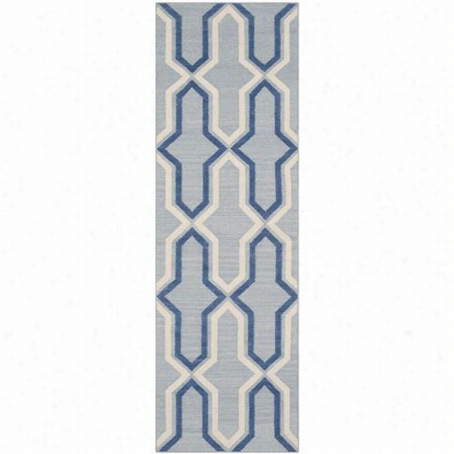 Safavirh Dhu559b Dhurries Flat Weave Wool Pile Hand Woven Light Blye/dark Blue Area Rug