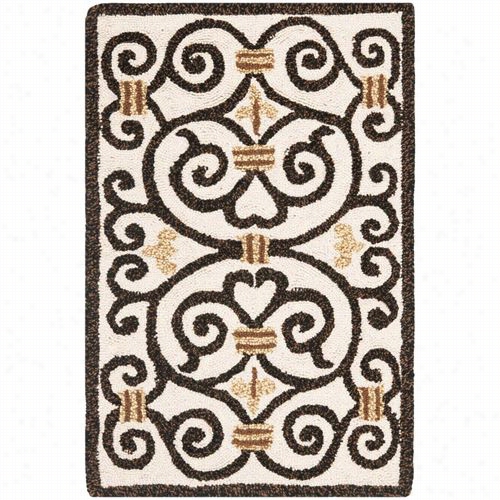 Safavieh Hk11h Chelsea Wool Hand Hooked  Ivory/dark Brown Rug