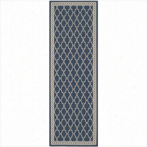 Safqvieh Cy5142-268 Courtyard Polypropylene Power Loomed Navy/beige Rug