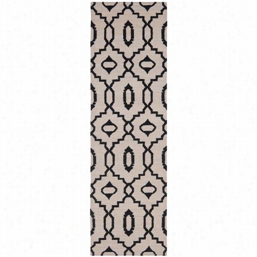 Safavieh Hu205a Dhurries Wool Flatweave Ivory/black Yard Rug