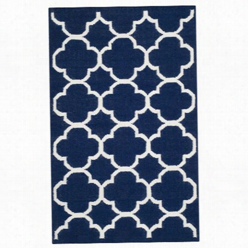 Satavieh Dhu627d Dhurries Wool/ Viscose Hand Wooven Navyi/vory Area Rug