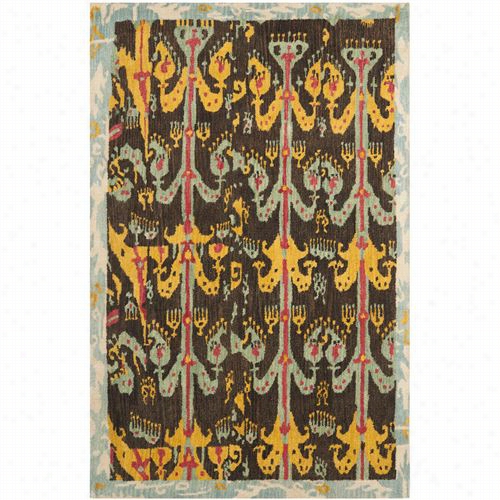 Safavieh Ikt221a Ikat Wool Hand Tufte Charcoal/b Lue Rug