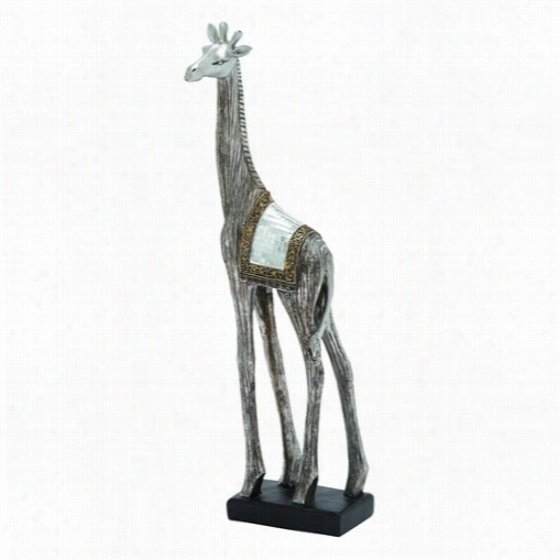 Woodland Imports 44225 Polystone Giraffe Showpiece With Mirr Or Mosaic Rug Design Attached