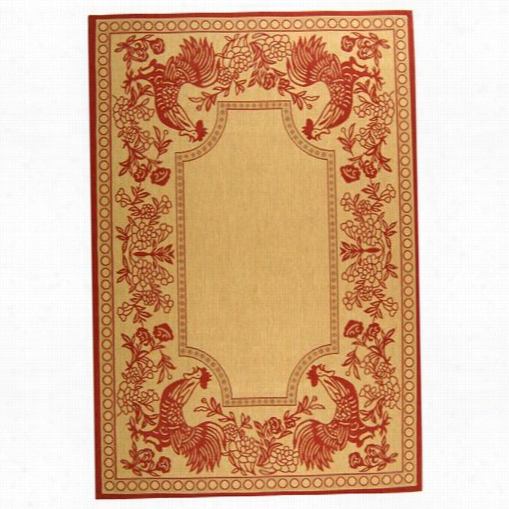 Safavieh Cy3305-3701 Co Urtyard Polypropylene Machine Made  Natural/red Rug