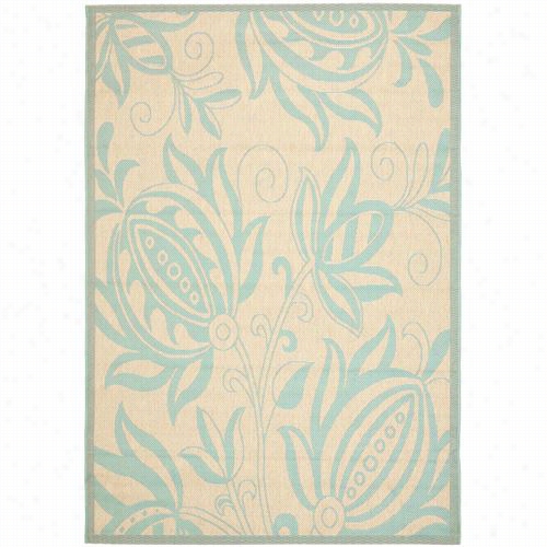 Safavieh Cy6109-15 Cc Ourtyard Polyptopylene Machine Made Cream/aqua Rug