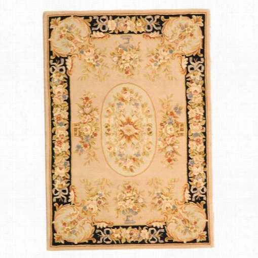 Safavih Ft225a-2 French Tapis Wool And Silk Hand Tufted Beige/black Rug