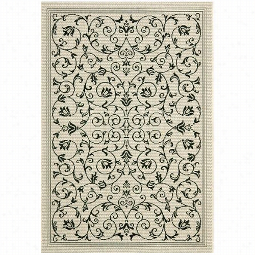 Safavieh Cy2098-3901 Courtyar Polypropylee Machine Made Sand/black Area Rug