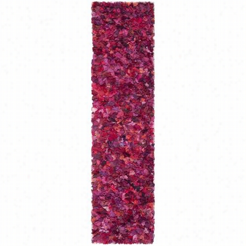 Safav Ieh Sgs951f Shag Polyester Pile, Cotton Backing Hand Woven Fuchsia/multi Rug