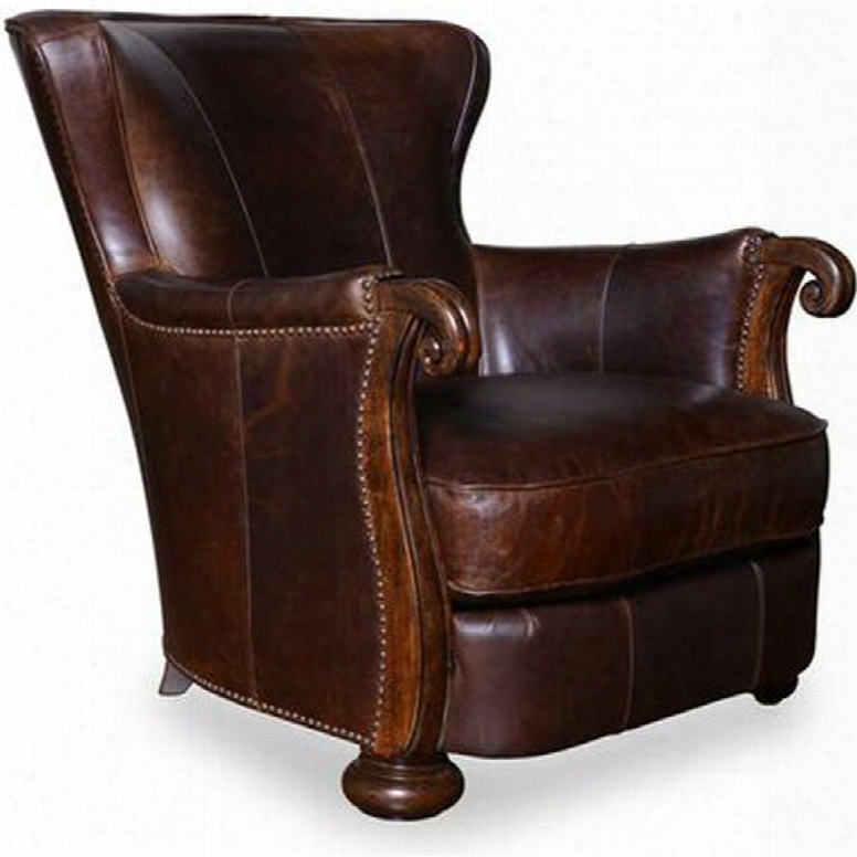 Art Kennedy Walnut Leather Lounge Chair With Wood Arms