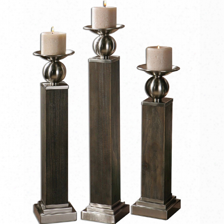 Uttermost Hestia Wood Candleholders - Set Of 3