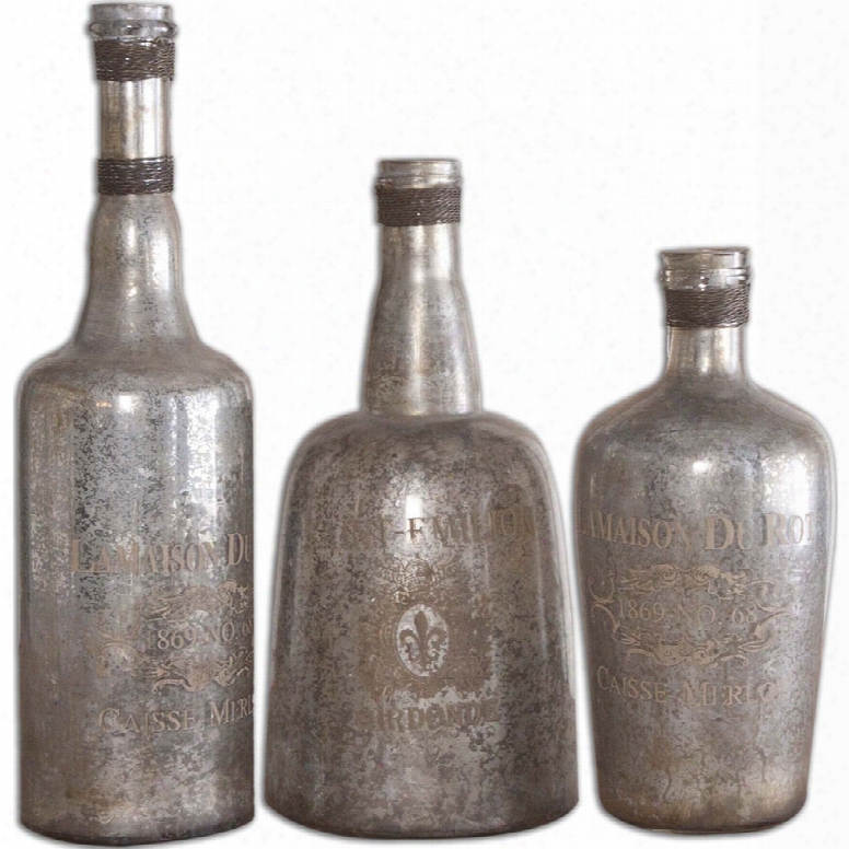 Utttermost Lamaison Mercury Glass Bottles - Set Of 3