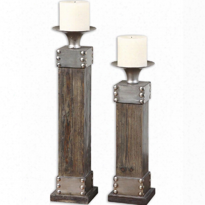 Uttermost Lican Natural Wood Candleholders - Setof 2