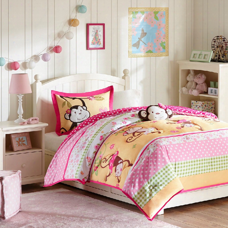Mi Zone Kids Monkey Business Comforter Set In Pink