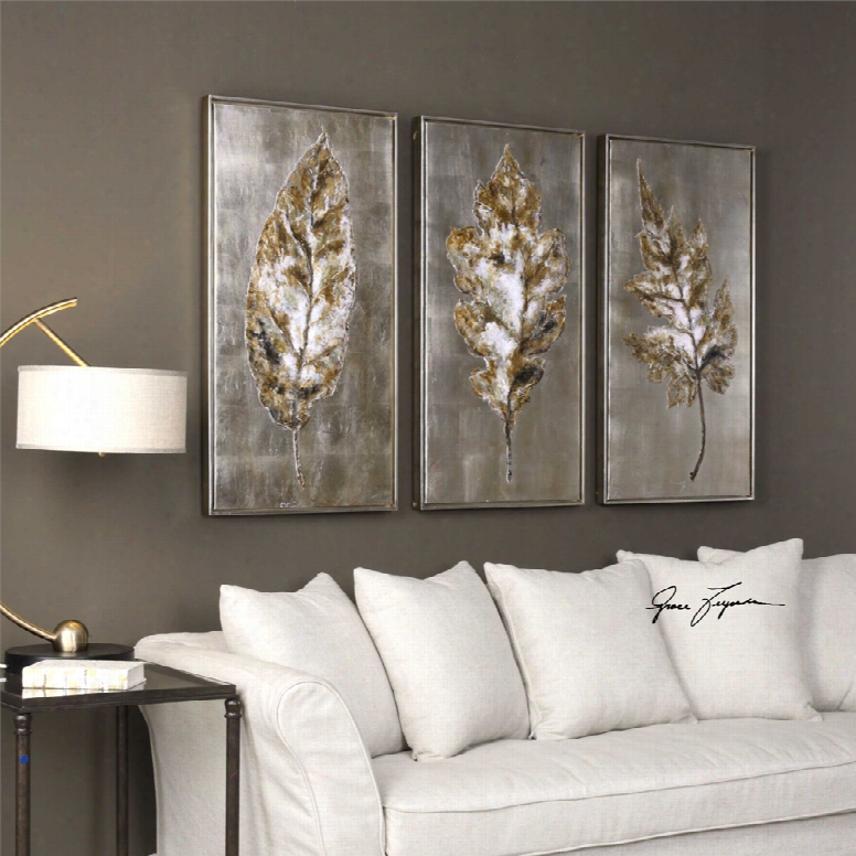 Uttermost Champagne Leaves Modern Art Set Of 3