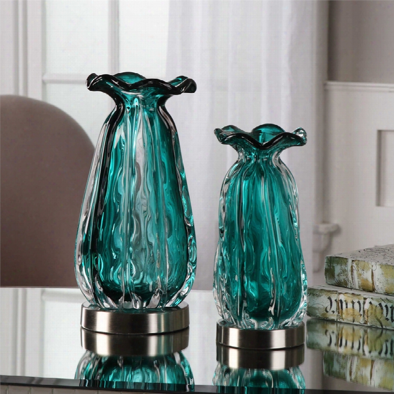 Uttermost Gabriela Teal Glass Vases Set Of 2