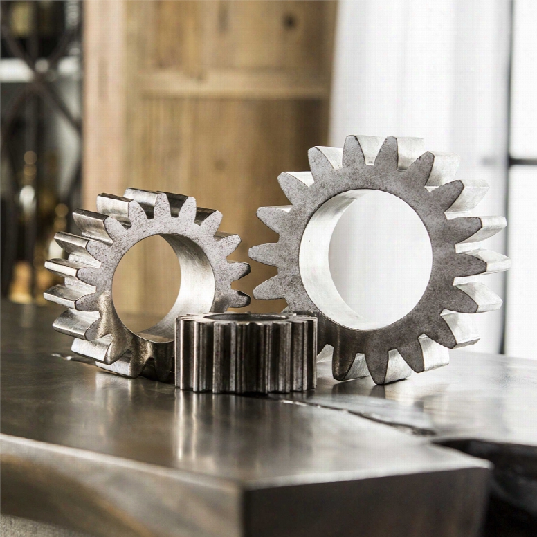 Uttermost Gears Sculpture Set Of 3 In Silver