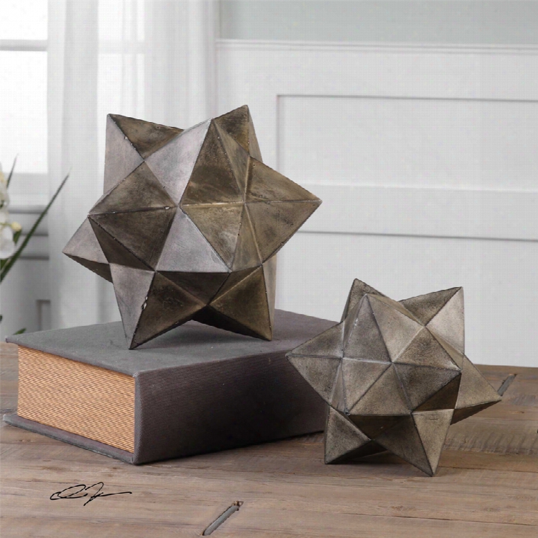 Uttermost Geometric Stars Concrete Sculpture Set Of 2