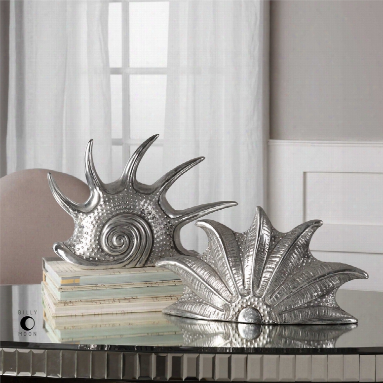 Uttermost Marine Mollusc Sculptures Set Of 2 In Bright Silver