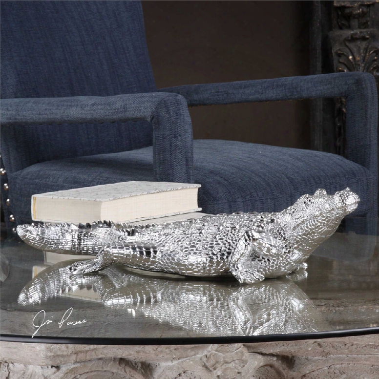 Uttermost Swamp Beast Crocodile Sculpture In Silver