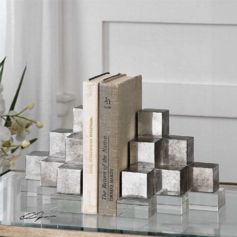 Uttermost Valerio Bookends Set Of 2 In Silver