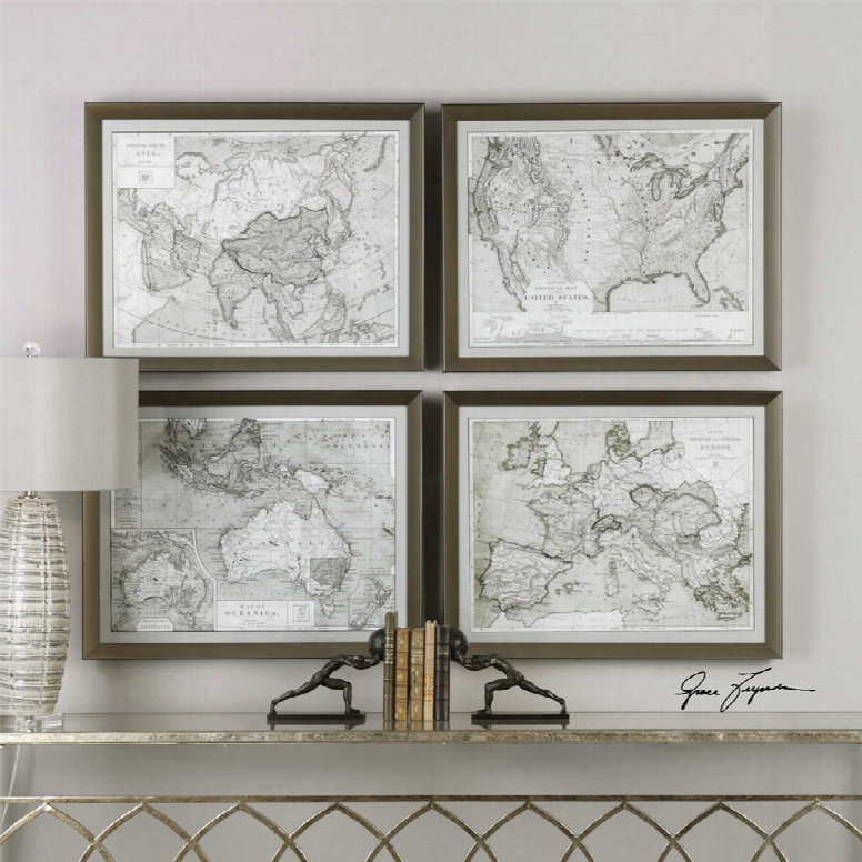 Uttermost World Maps Framed Prints Set Of 4