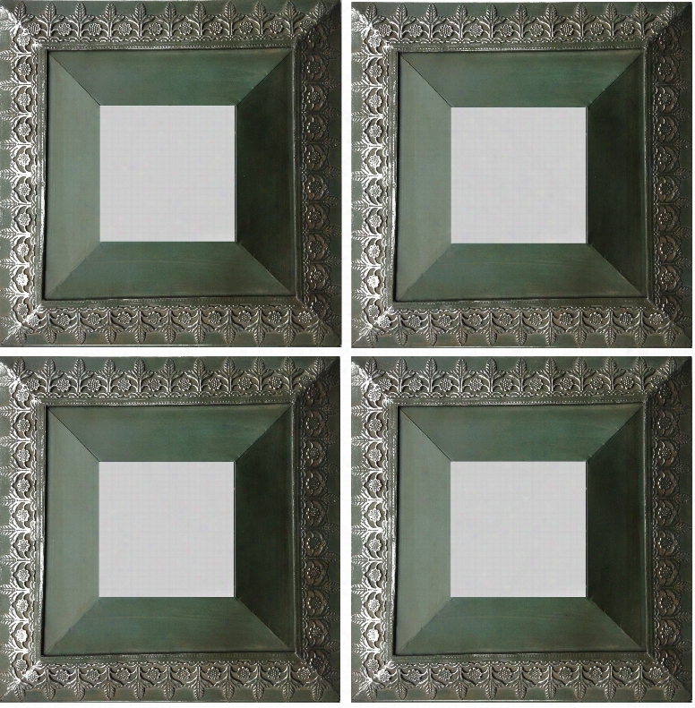 Cooper Classics Ben Mirrors Set Of 4 In Aged Green/silver