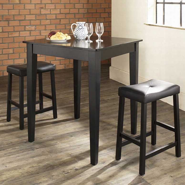 Crosley 3-piece Pub Dining Set With Saddle Stools In Black