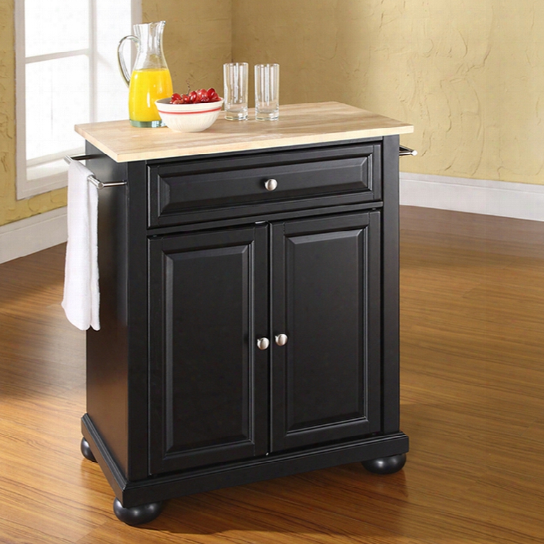 Crosley Alexandria Natural Wood Top Portable Kitchen Island In Black