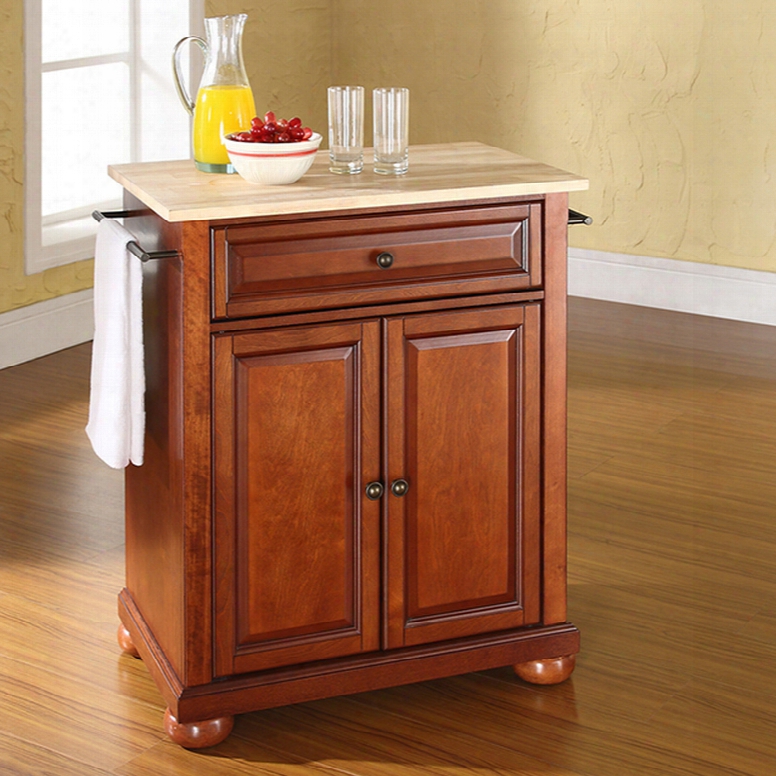 Crosley Alexandria Natural Wood Top Portable Kitchen Island In Classic Cherry