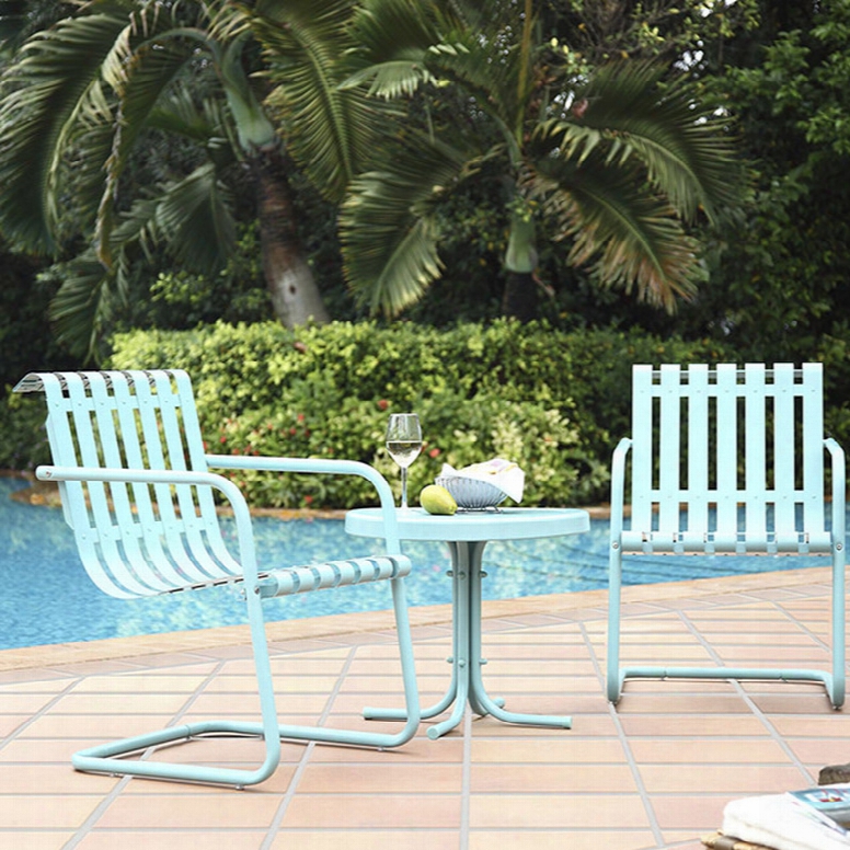 Crosley Gracie 3-piece Metal Outdoor Conversation Seating Set In Caribbean Blue