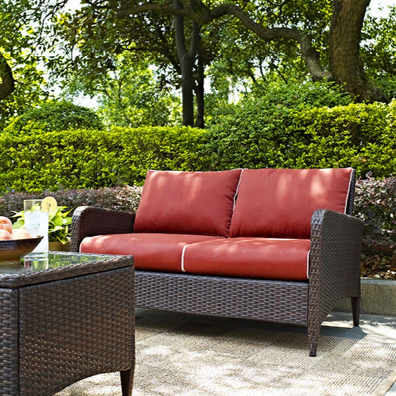 Crosley Kiawah Outdoor Wicker Loveseat With Sangria Cushions