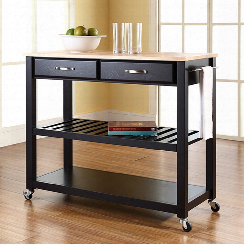 Crosley Natural Wood Top Kitchen Island With Optional Stool Storage In Black