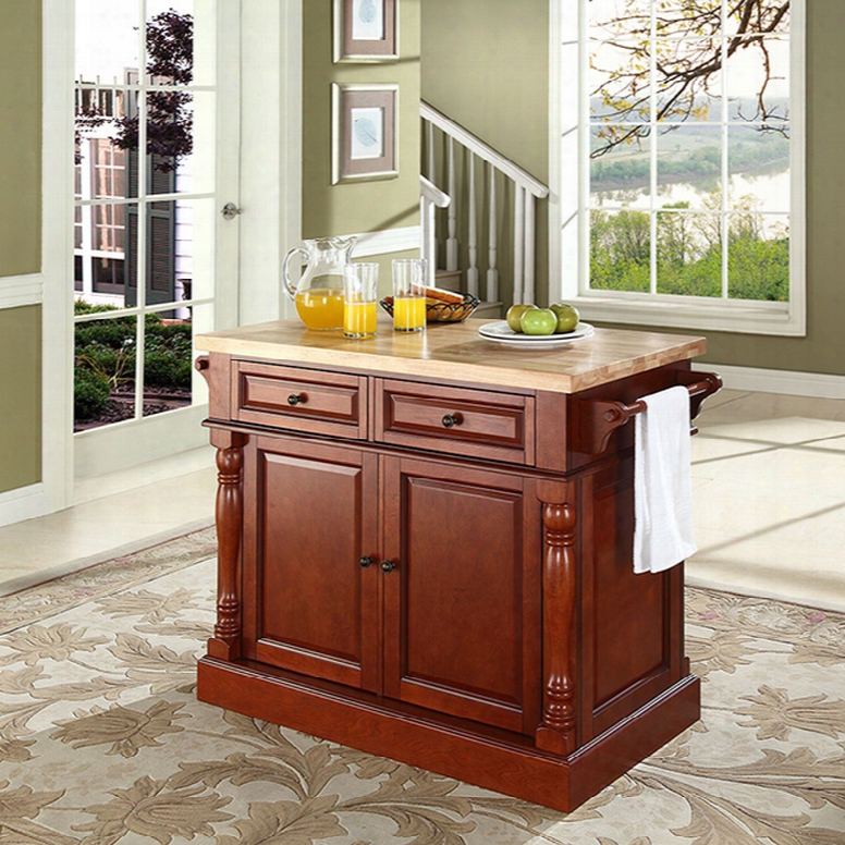 Crosley Oxford Butcher Block Top Kitchen Island In Classic Cherry