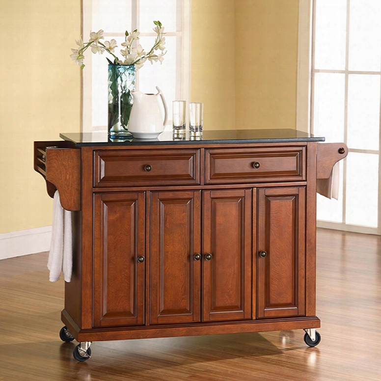 Crosley Solid Black Granite Top Kitchen Island In Classic Cherry