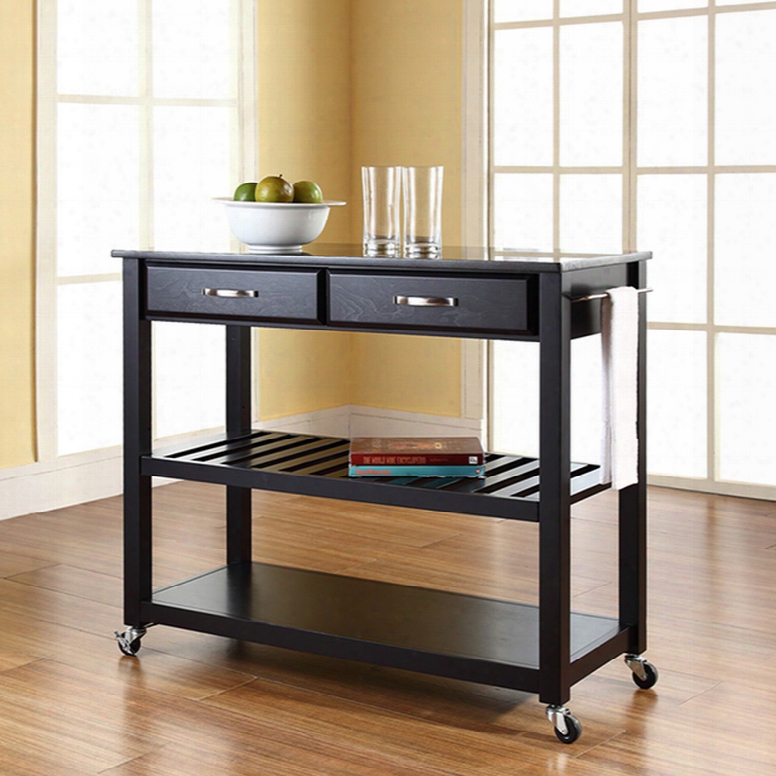 Crosley Solid Black Granite Top Kitchen Island With Optional Stool Storage In Black