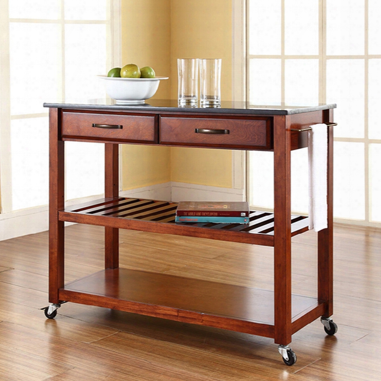 Crosley Solid Black Granite Top Kitchen Island With Optional Stool Storage In Classic Cherry