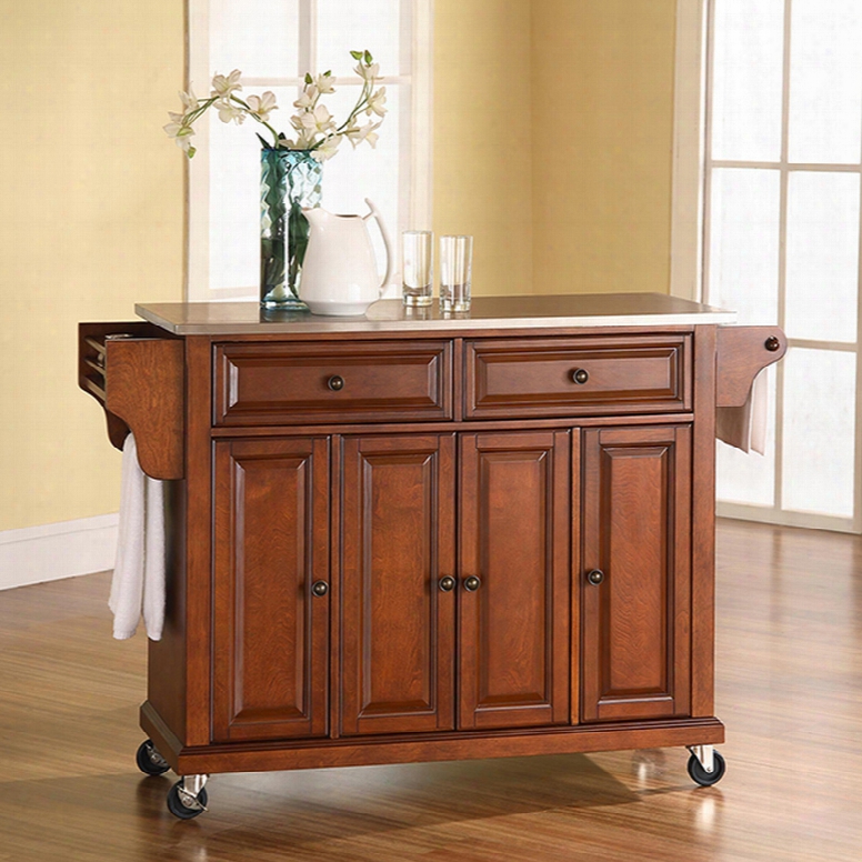 Crosleys Tainless Armor Top Kitchen Island In Classic Cherry