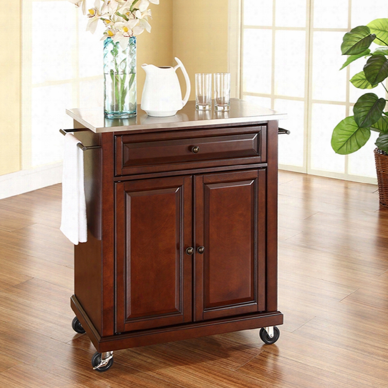 Crosley Stainless Steel Top Portable Kitchen Island In Vintage Mahogany