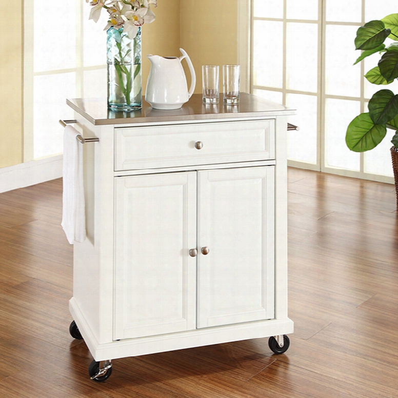 Crosley Stainless Steel Top Portable Kitchen Island In White