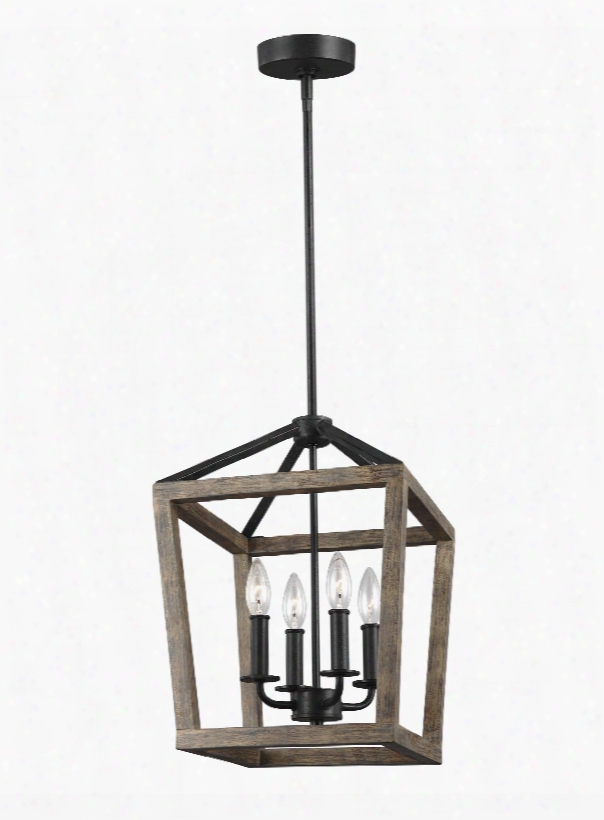 Murray Feiss Gannet 4-light Chandelier In Weathered Oak Wood/antique Forged Iron