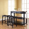 Crosley Natural Wood Top Kitchen Island with 24 Inch Black Upholstered Saddle Stools in Black