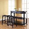 Crosley Solid Black Granite Top Kitchen Island with 24 Inch Upholstered Saddle Stools in Black