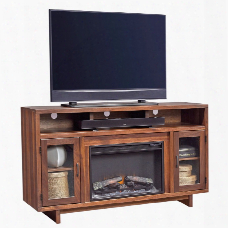 Aspenhome Walnut Heights 60 Inch Fireplace Console In Amber