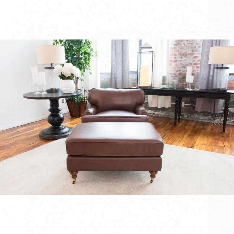 Elements Fine Home Athens Top Grain Leather Chair And Ottoman In Bourbon