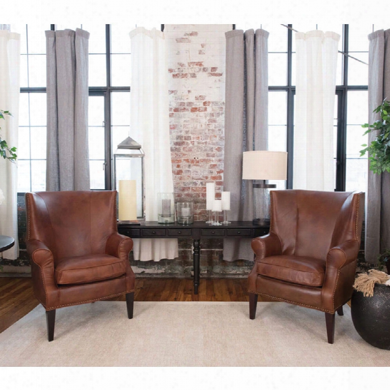 Elements Fine Home Brayden 2-piece Top Grain Leather Standard Chairs In Rustic