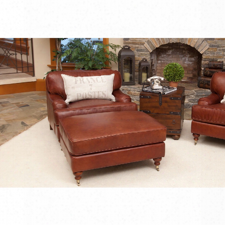 Elements Fine Home Cambridge Top Grain Leather Chair And Ottoman In Acorn