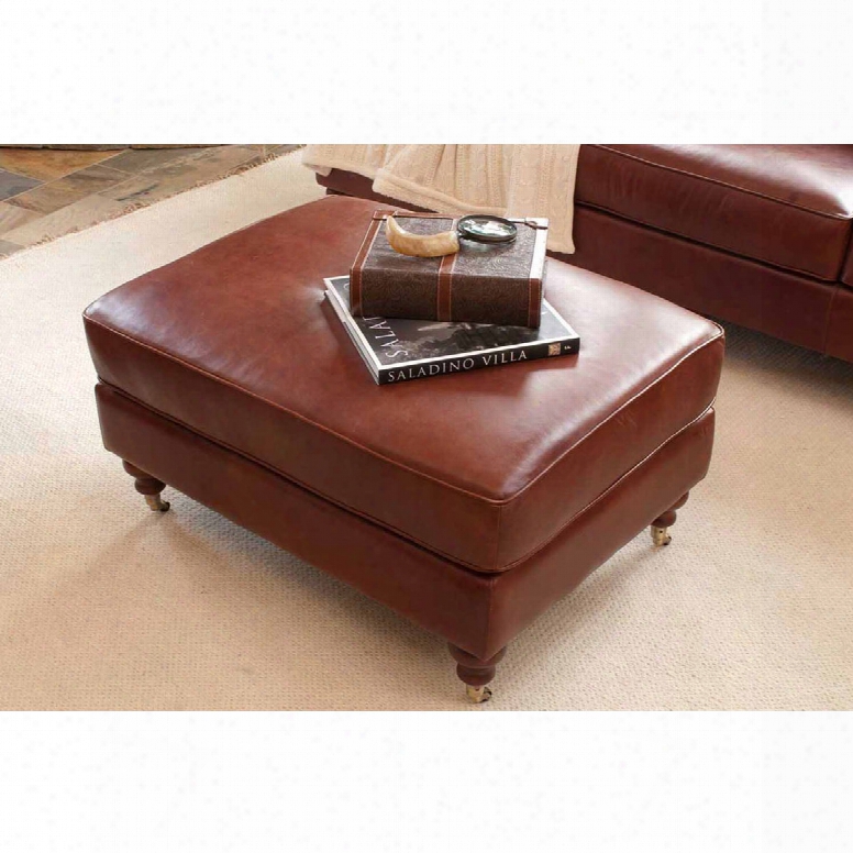 Elements Fine Home Cambridget Op Grain Leather Standard Ottoman In Acorn