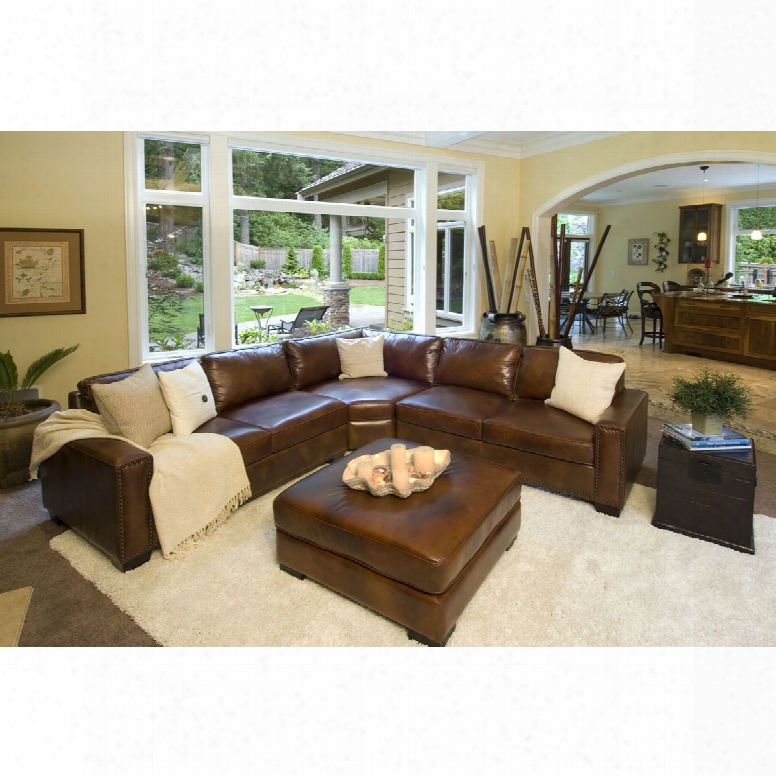 Elements Fine Home Carlyle Top Grain Leather Sectional And Cocktail Ottoman In Rustic