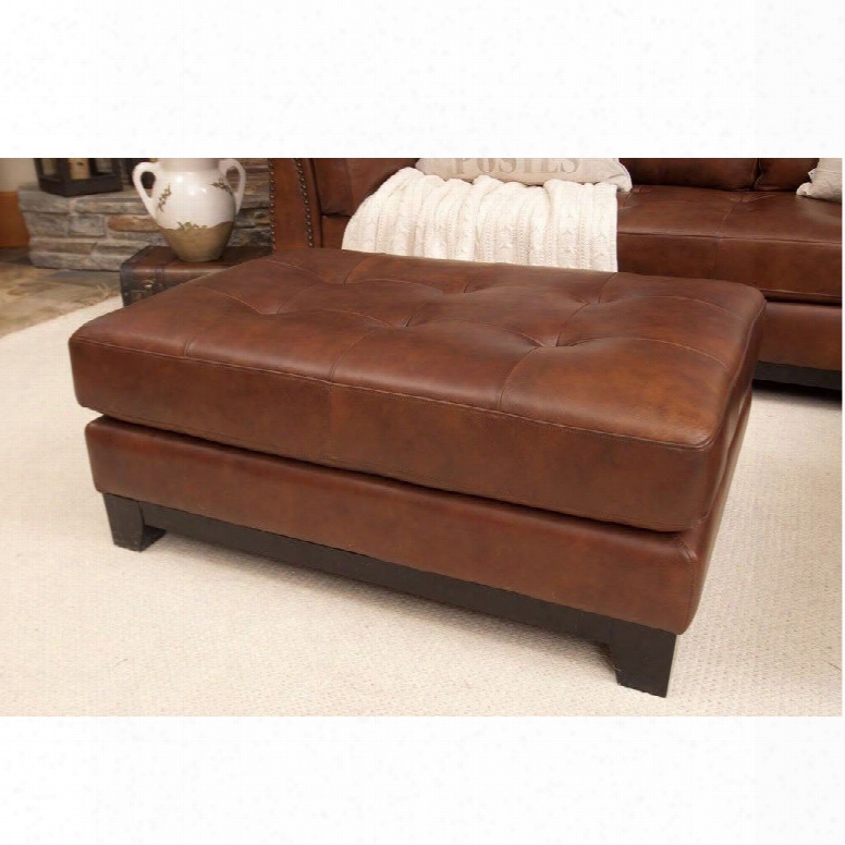 Elements Fine Home Corsario Top Grain Leather Cocktail Ottoman In Bourbon