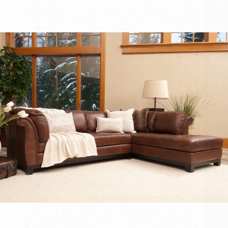 Elements Fine Home Corsario Top Grain Leather Sectional And Cocktail Ottoman In Bourbon